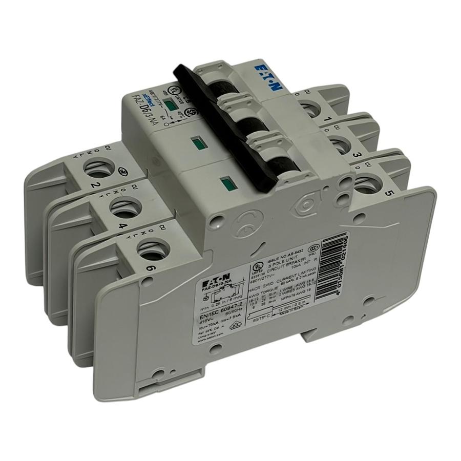 Eaton FAZ-D6/3-NA Moeller xEffect 3 Pole 6A D Curve Circuit Breaker UL 489 New