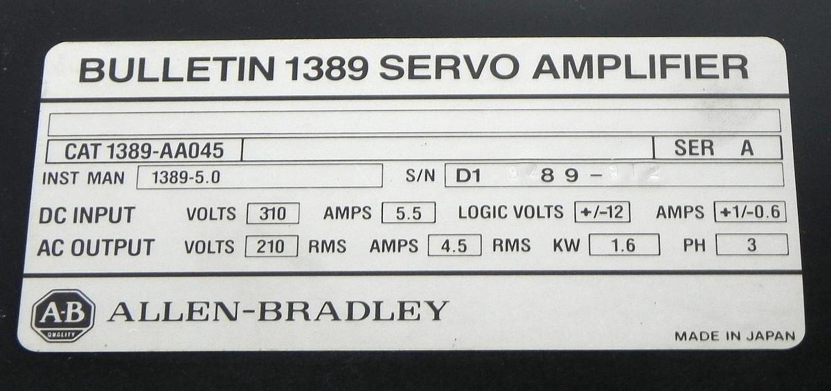 Used ALLEN BRADLEY 1389-AA045 SERVO AMPLIFIER 1389AA045A01 SERIES A