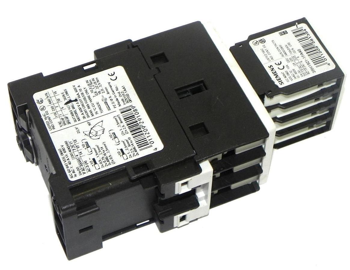 Used SIEMENS 3RT1025-1B CONTACTOR WITH 3RH1921-1FA40 CONTACT BLOCK