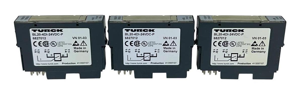 Used 3 TURCK BL20-4DI-24VDC-P / 6827012 DIGITAL INPUT MODULES 24VDC 4DIp USNP