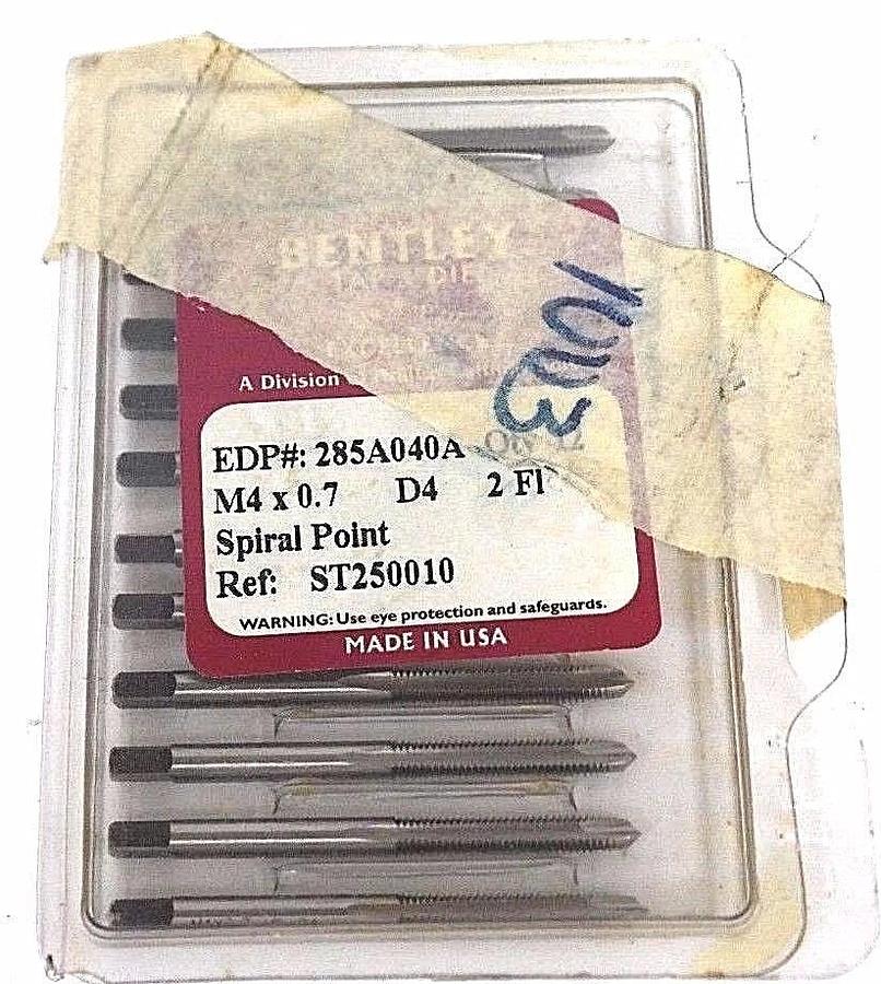 Used BENTLEY EDP#: 285A040A TAP M4X0.7 D4 2F1 SPIRAL POINT REF#: ST250010 - QTY 12