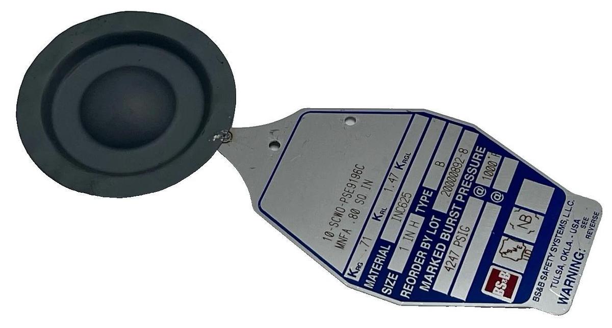 BS&B 1" Rupture Disk Type B INC625 4247 PSIG 1000F 10-SCWO-PSE9C