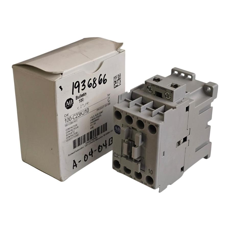 Used Allen-Bradley 100-C23KJ10 /C 100-C IEC Contactor 3-P 23A, 1 N.O. Coil 24VAC NSMP