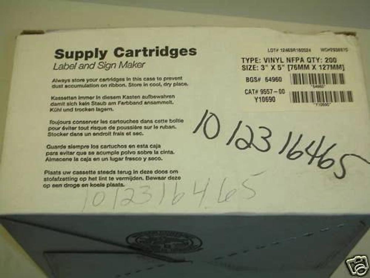 Used NIB SUPPLY CARTRIDGES VINYL NFPA BGS# 64960 QTY: 200