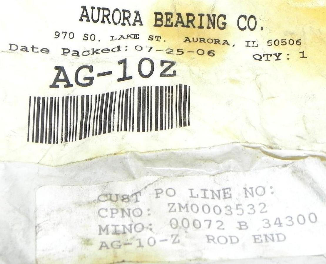 Used NEW AURORA BEARING CO. AG-10Z ROD END AG10Z