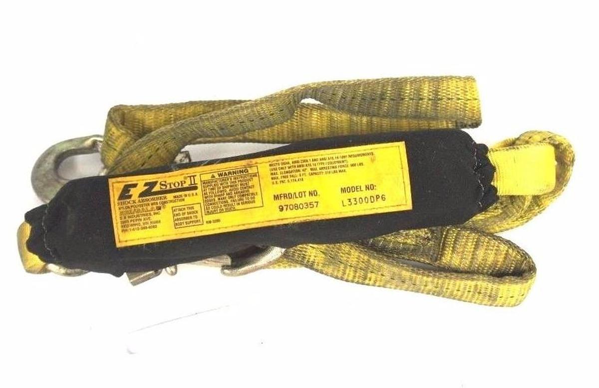 Used EZ STOP II MODEL NO. L3300DP6 SHOCK ABSORBING LANYARD MFRD/LOT NO. 97080357