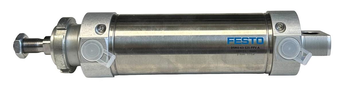 Used NEW FESTO DSNU-63-125-PPV-A / 196055 PNEUMATIC ROUND CYLINDER 125mm STROKE NSNP