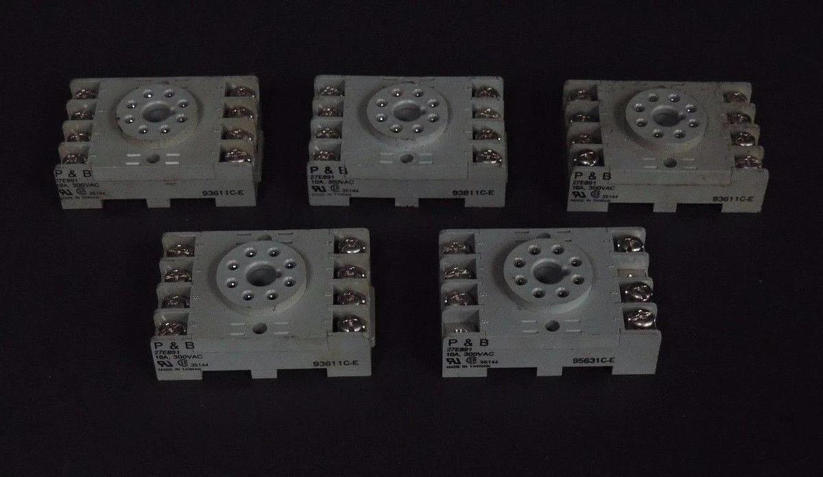 Used LOT OF 5 POTTER & BRUMFIELD 27E891 RELAY SOCKETS 95631-E 10A 300VAC