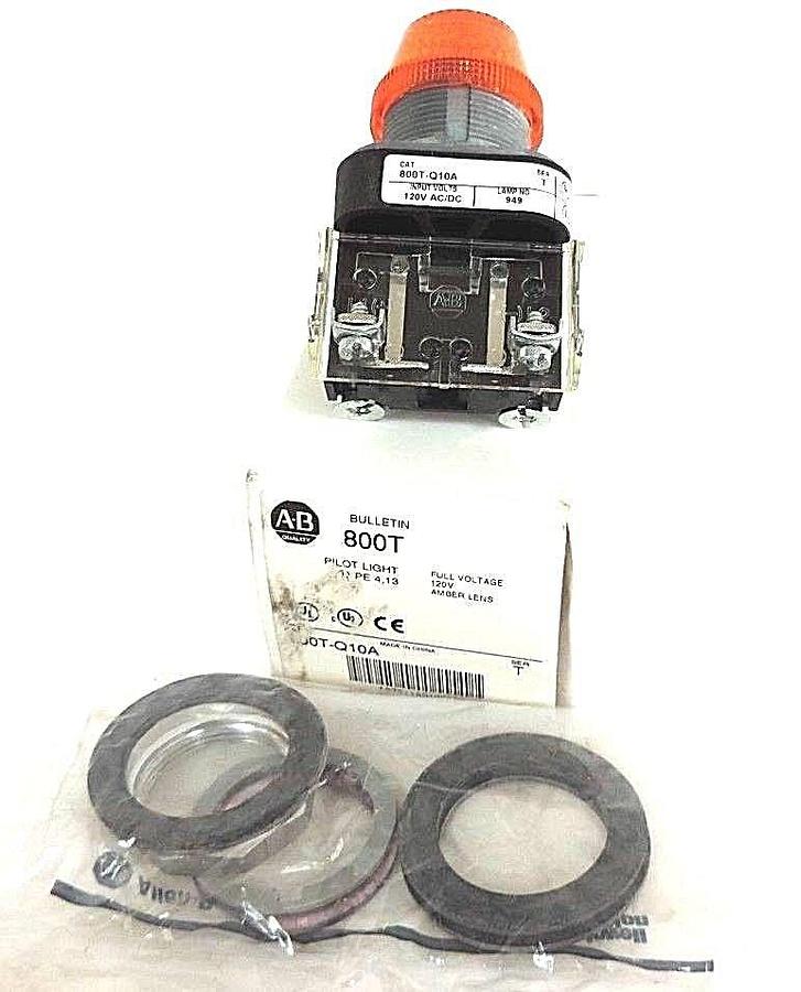 Used NIB ALLEN BRADLEY 800T-Q10A SER. T PILOT LIGHT TYPE 4,13 AMBER LENS, 120V