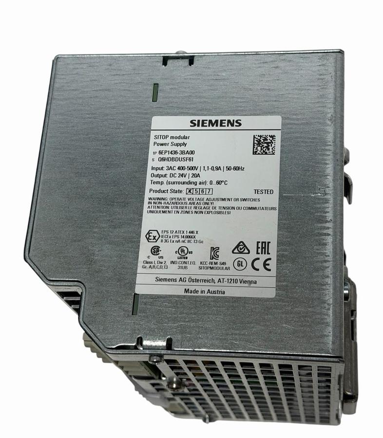 Used Siemens 6EP1436-3BA00 SITOP Modular Power Supply 3Ph 400-500VAC 24VDC 20A NSNP