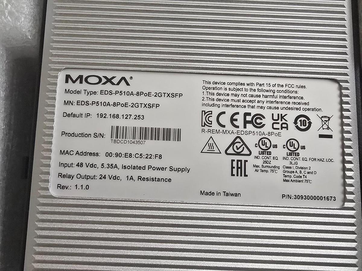 Used Moxa EDS-P510A Managed Ethernet PoE+ Switch EDS-P510A-8PoE-2GTXSFP V1.1.0 NSMP