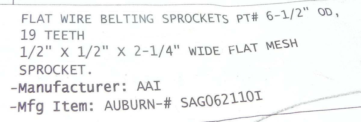 Used AAI SAG062110I FLAT WIRE BELTING SPROCKET 6-1/2''OD, 19 TEETH, 1/2X1/2X2-1/4