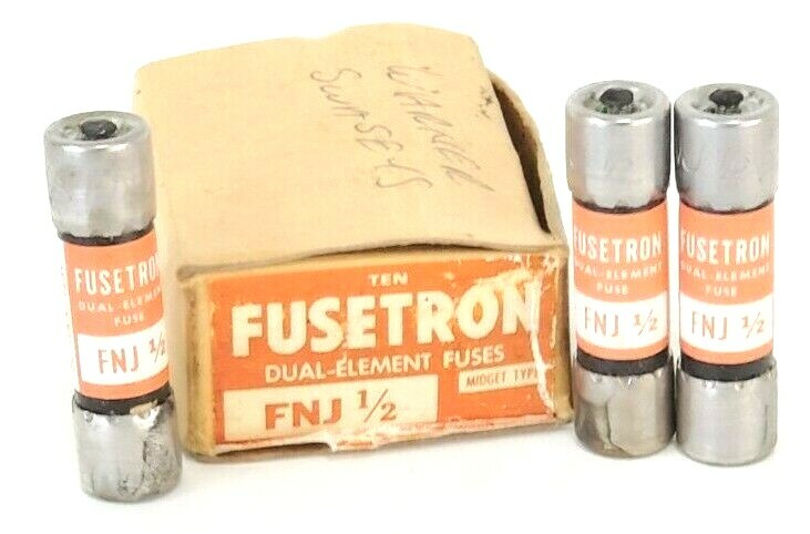 Used BOX OF 3 NEW COOPER BUSSMANN FNJ 1/2 FUSETRON DUAL-ELEMENT FUSES FNJ12