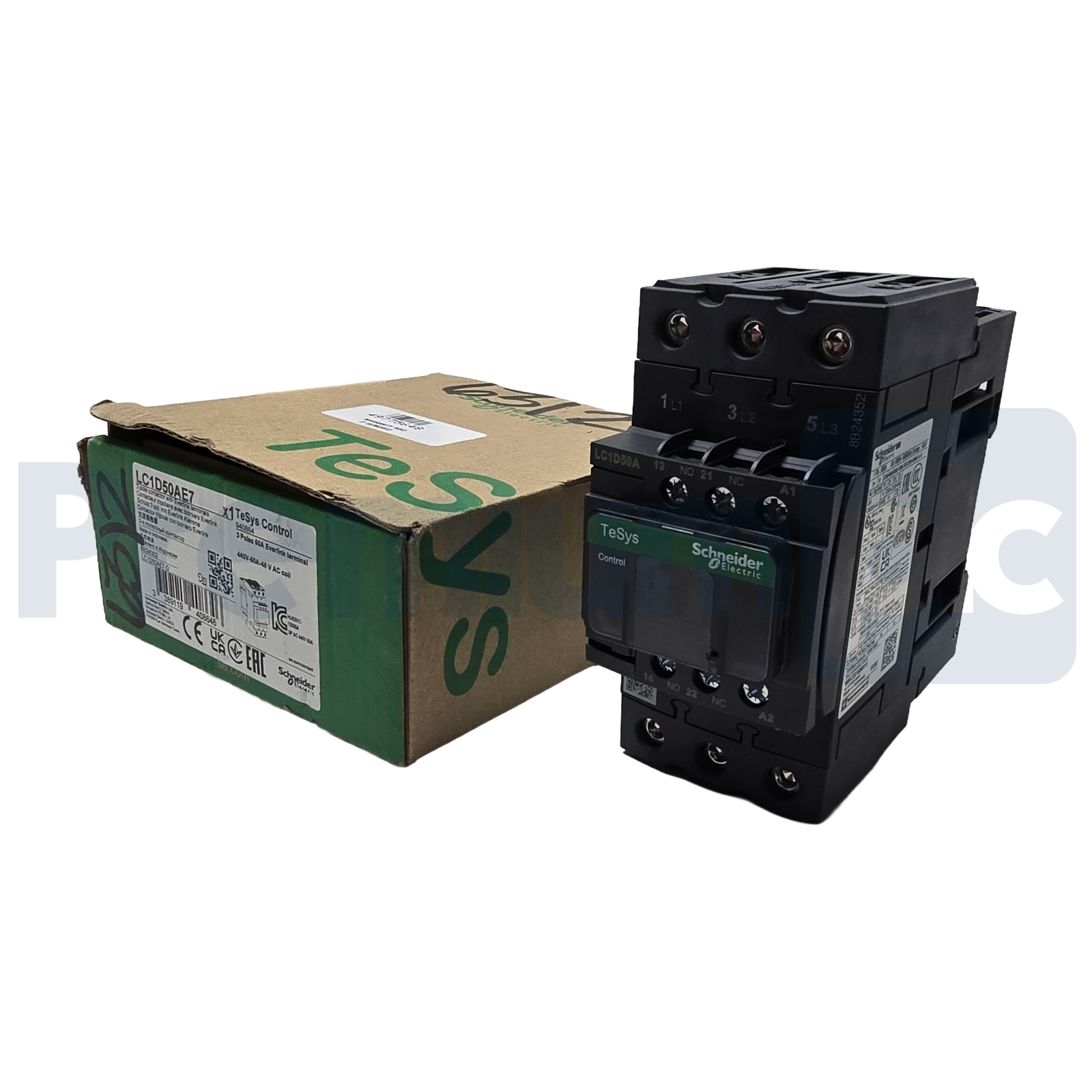 Used Schneider LC1D50AE7 TeSys D IEC Contactor 3 Pole 40HP@480V 50A, 48VAC Coil NSMP