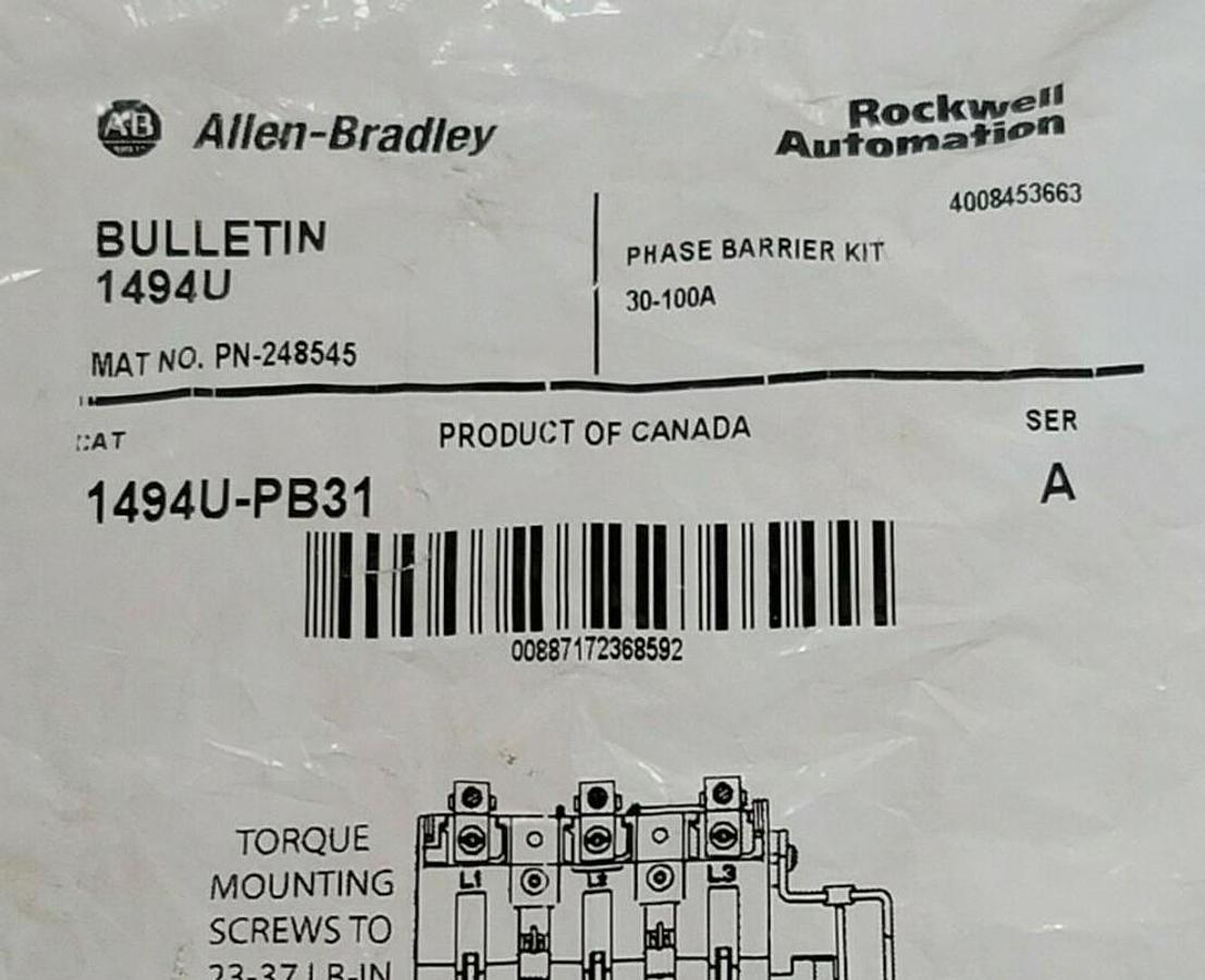 NEW ALLEN BRADLEY 1494U-PB31 PHASE BARRIER KIT 1494UPB31 SER. A