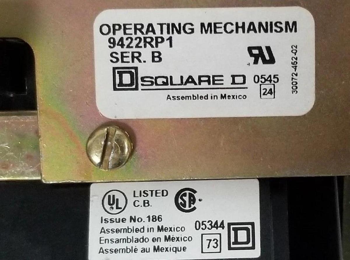 Used SQUARE D KAL26250 CIRCUIT BREAKER 600V 250A, W/ 9422RP1 OPERATING MECHANISM