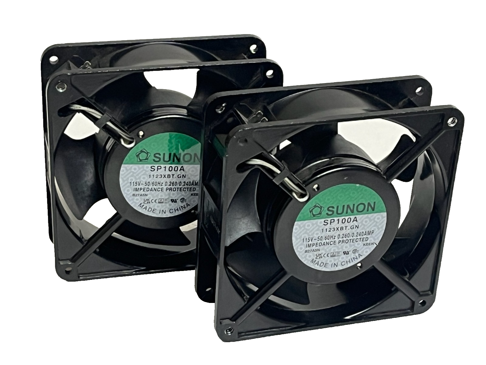 Used Lot of 2 Sunon SP100A 1123XBT.GN Cooling Fans - 115V AC 120mm Axial