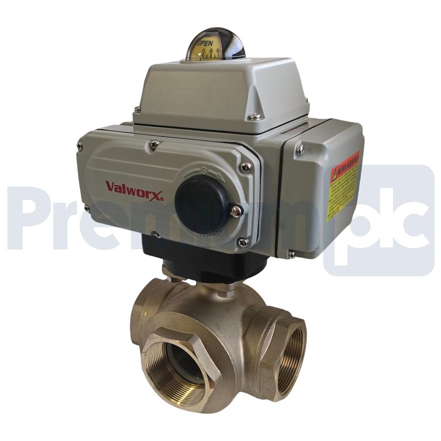 Used VALWORX 567916A 2" ELECTRIC ACTUATED 3-WAY BRASS T-DIVERTER VALVE 110VAC 561862A