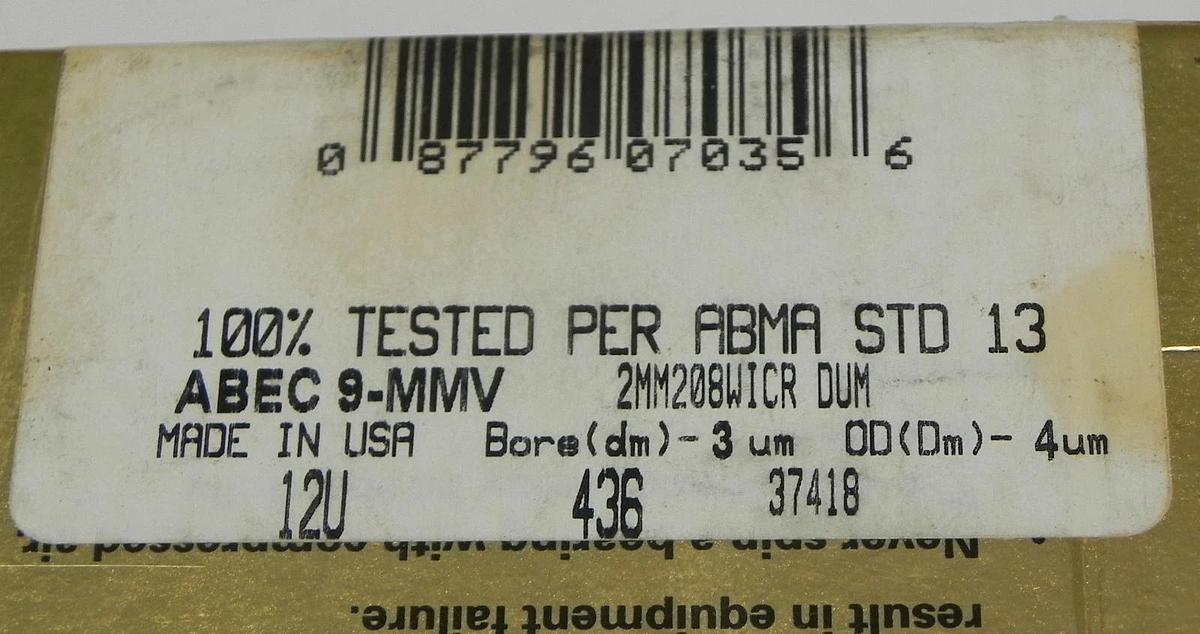 Used TIMKEN 2MM208WI DUM SUPER PRECISION BEARING 1PC. 2MM208WIDUM NIB