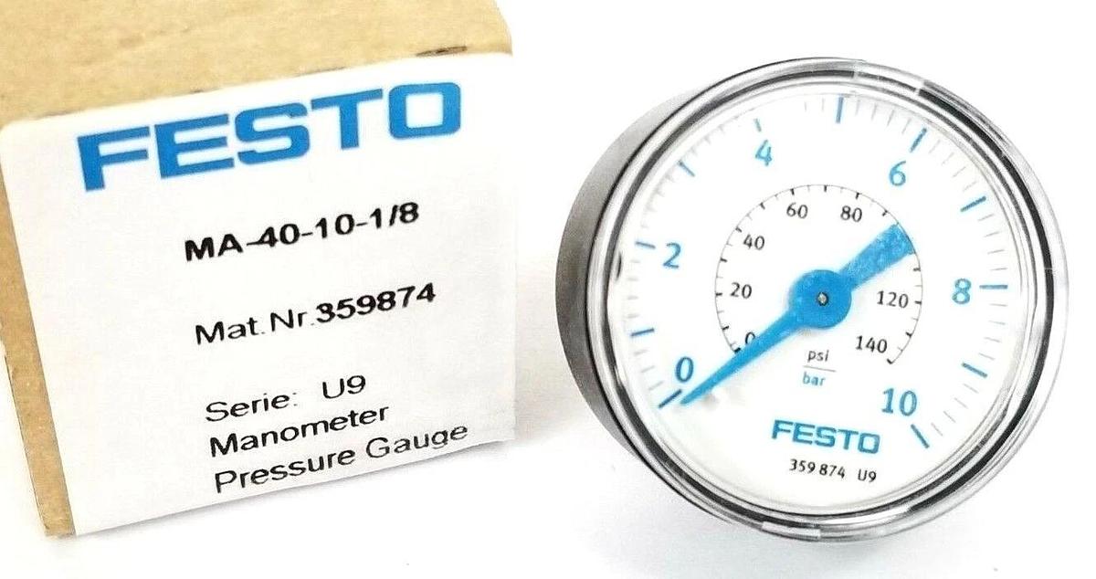 Used NIB FESTO ELECTRIC LR-1/8-D-7-MINI PRESSURE REGULATOR W/ MA-40-10-1/8 GAUGE