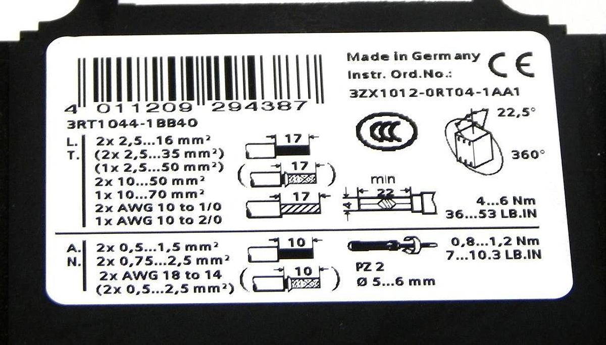 Used SIEMENS 3RT1-044-1BB40 CONTACTOR 3RT10441BB40