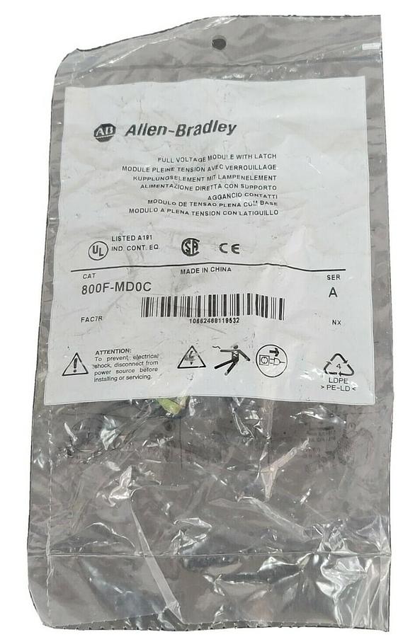 Used NEW ALLEN BRADLEY 800F-MD0C FULL VOLTAGE MODULE W/ LATCH SER. A