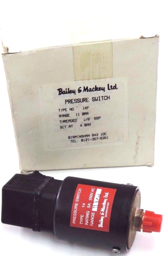 NIB BAILEY & MACKEY TYPE 14P PRESSURE SWITCH 11 BAR,TYPE 14, TREADED 1/8'' BSP