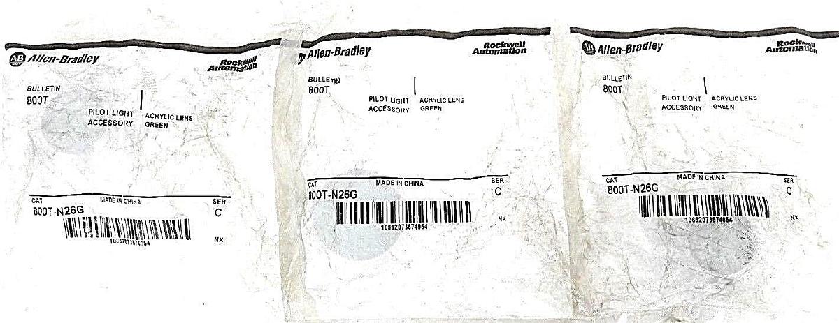 Used LOT OF 3 NEW ALLEN BRADLEY 800T-N26G GREEN ACRYLIC LENS 800TN26G, SER. C