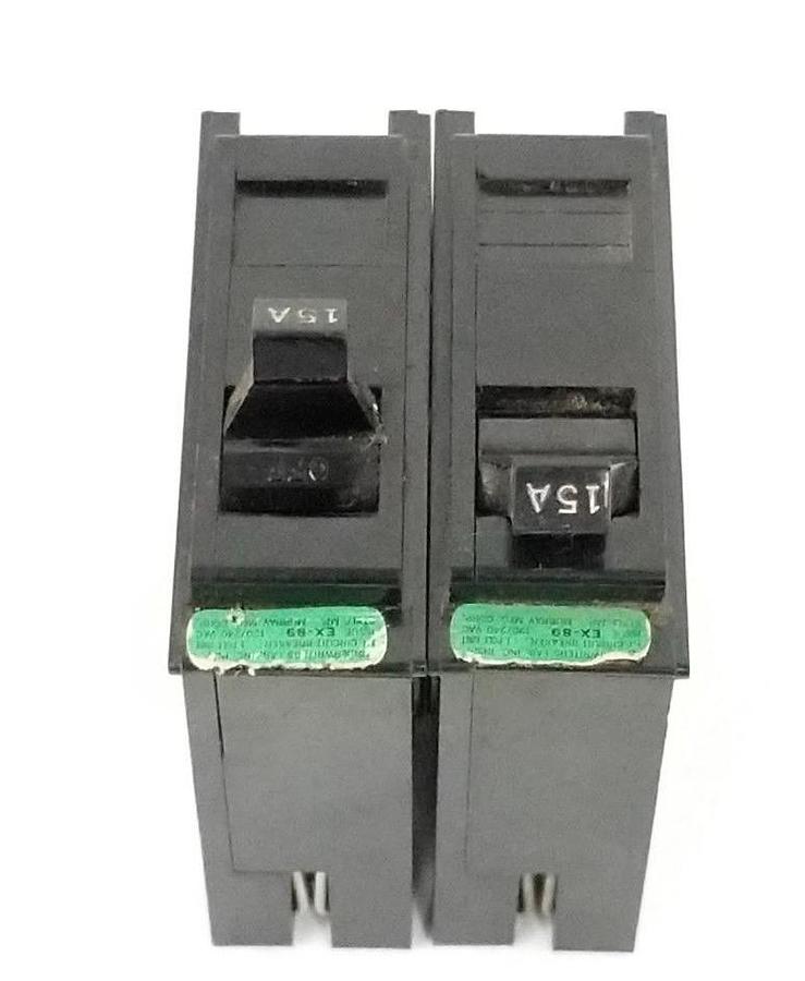 Used LOT OF 2 MURRAY UNDERWRITERS MP115 CIRCUIT BREAKERS EX-89, 47544, STYLE MP, 15A