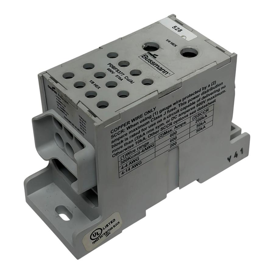 Used Bussmann PDBFS377 Power Distribution Block 600V 570A Finger-Safe 3-Pole