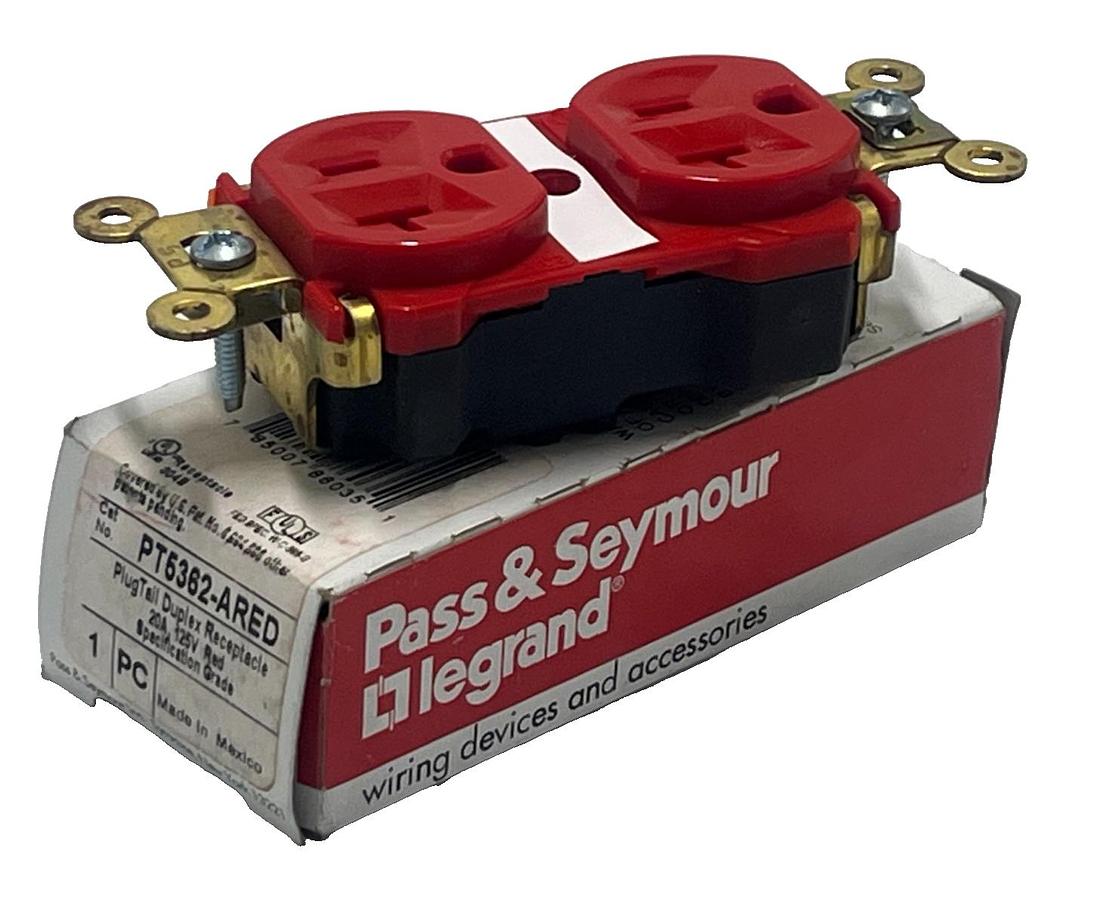 Used PASS & SEYMOUR LEGRAND PT5362-ARED / PT5362ARED DUPLEX RECEPTACLE 20A NSMP