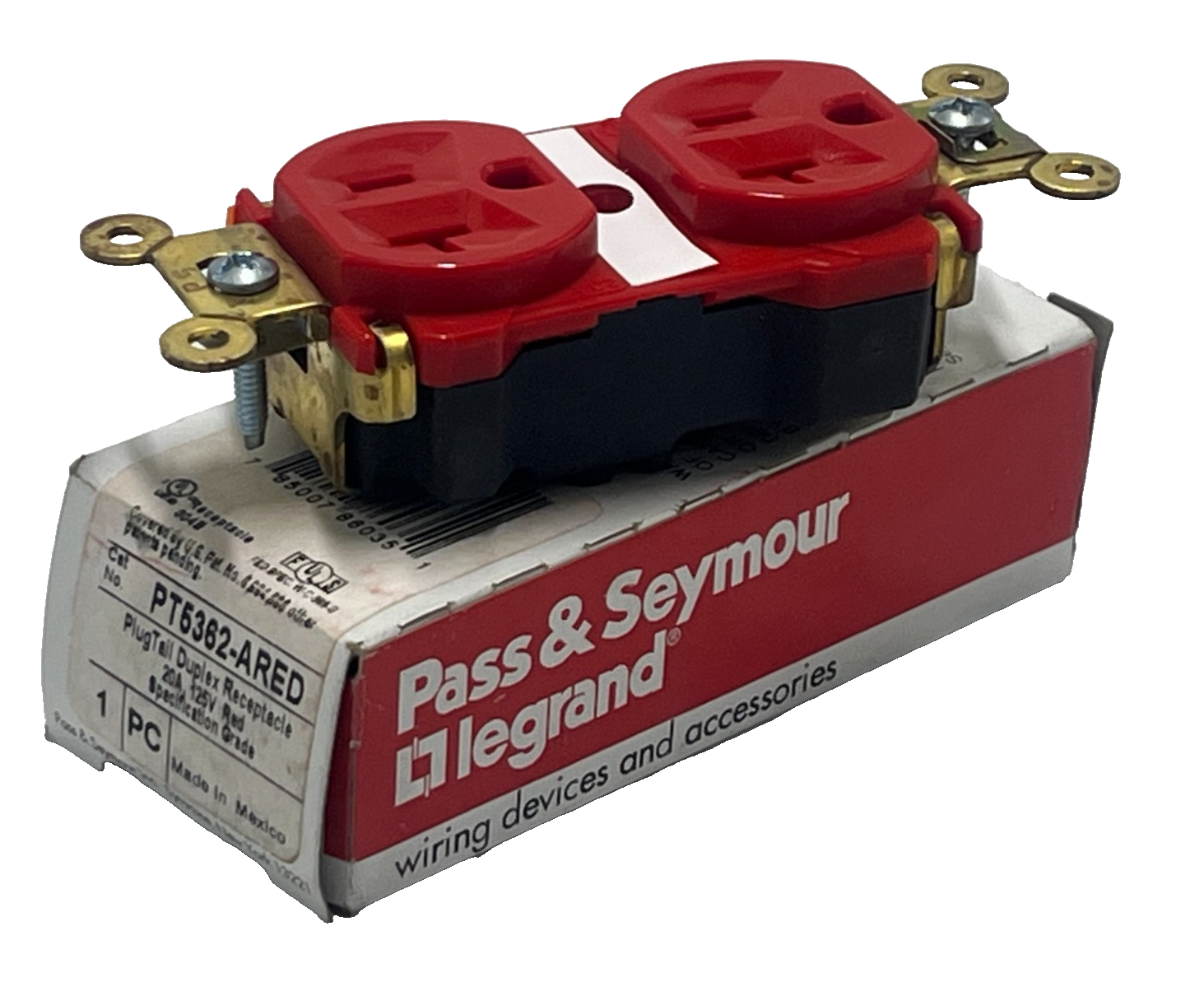 Used PASS & SEYMOUR LEGRAND PT5362-ARED / PT5362ARED DUPLEX RECEPTACLE 20A NSMP
