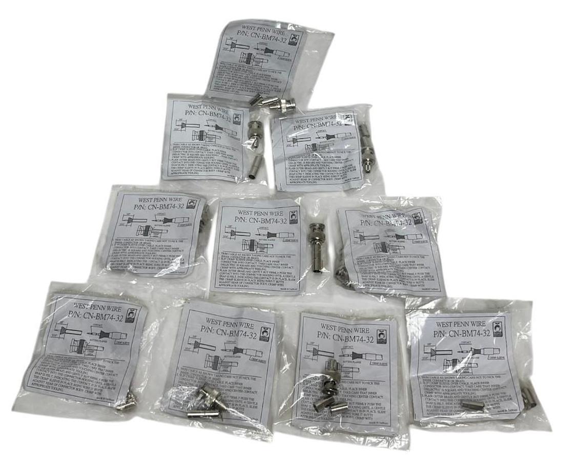 Used (10) West Penn CN-BM74-32 4-Piece BNC Crimp Connectors for RG59 - NSMP