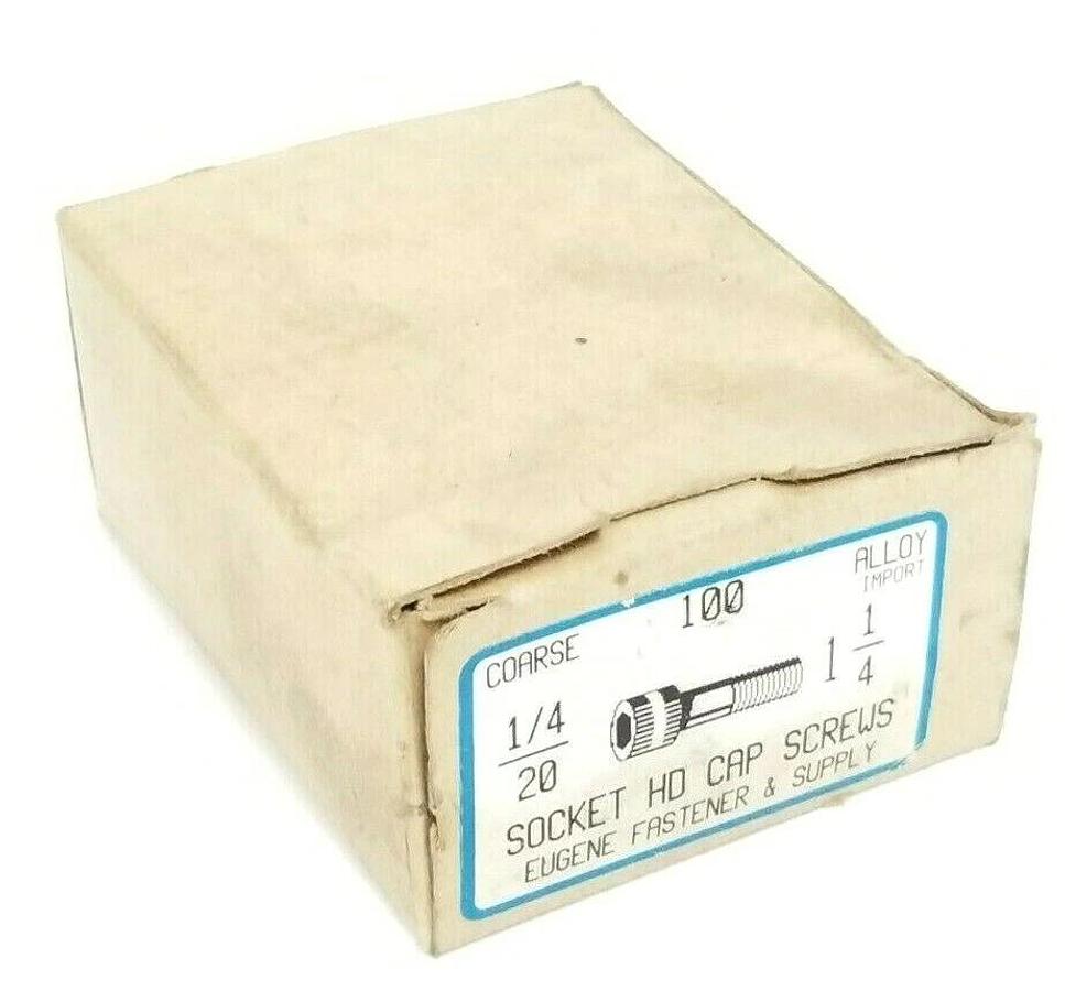 Used NEW BOX OF 100 EUGENE FASTENER SUPPLY/ COARSE 1/4 20 SOCKET HD CAP SCREWS 1-1/4