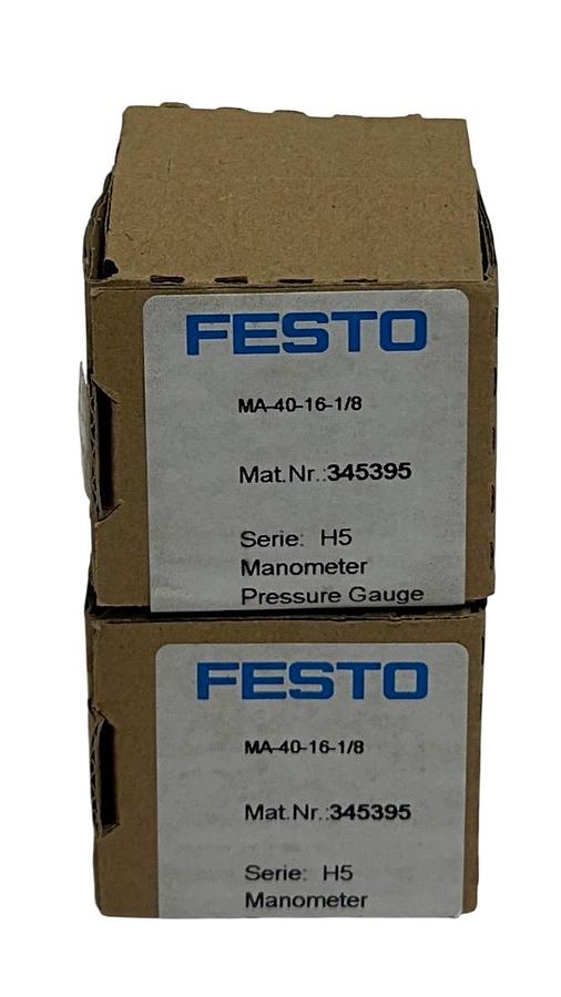 Used 2 FESTO MA-40-16-1/8 / 345395 SERIES H5 MANOMETER PRESSURE GAUGES 0-16BAR NSMP