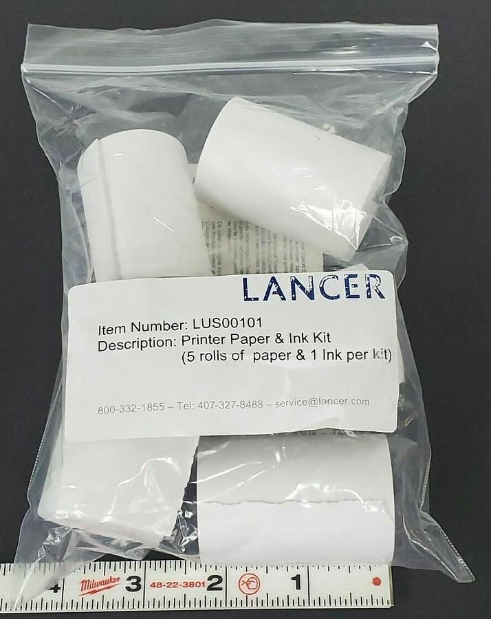 Used NEW LANCER LUS00101 PRINTER PAPER & INK KIT (5 ROLLS OF PAPER & 1 INK PER KIT)