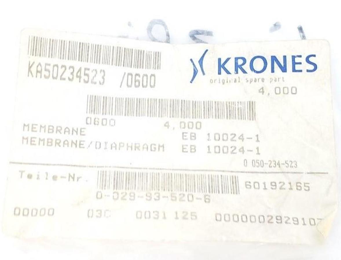 Used LOT OF 6 NEW KRONES 0-029-93-520-6 MEMBRANES / DIAPHRAGMS EB 10024-1, GMB 102-8