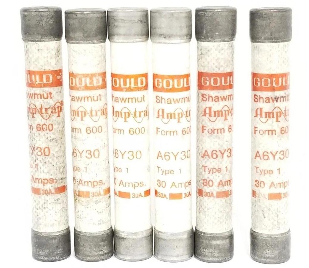 Used LOT OF 6 FERRAZ SHAWMUT A6Y30 FORM 600 FUSES TYPE: 1, 30AMP