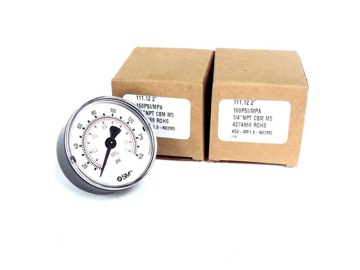 LOT OF 2 NIB SMC 111.12 2'' GAUGE 160PSI/BAR 1/4'' NPT CBM M5 4274866 ROHS