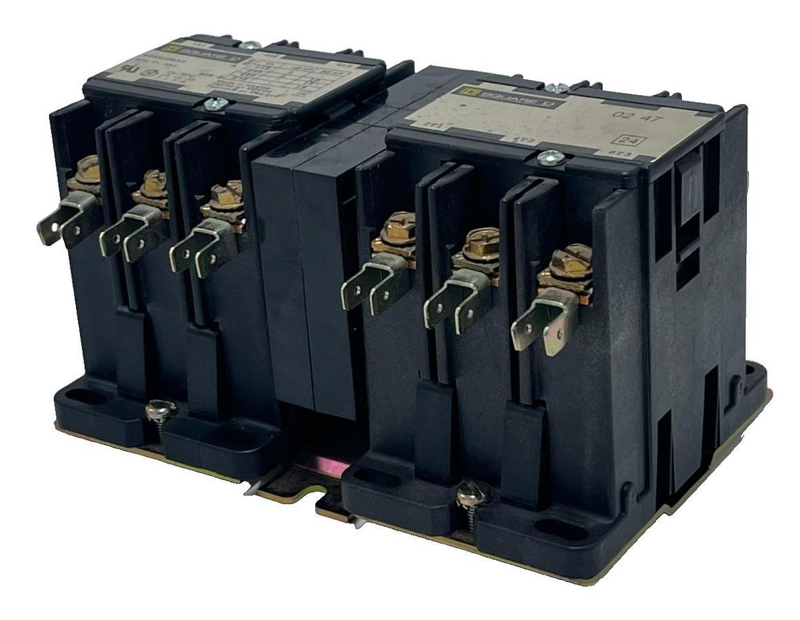 Used SQUARE D 8965DPR33V02 Ser. B Reversing Hoist Contactor 30A 600V 120V Coil, NSNP