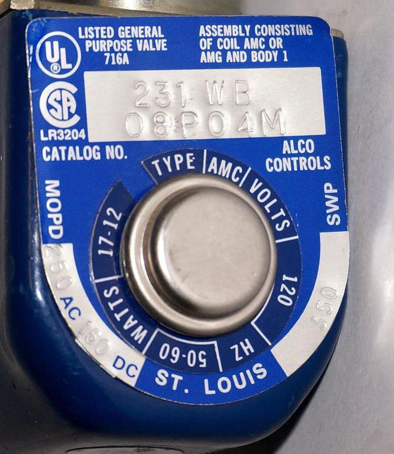 NEW ALCO AMC 231-WB-08P04M SOLENOID VALVE 120V 50/60HZ 17-12W
