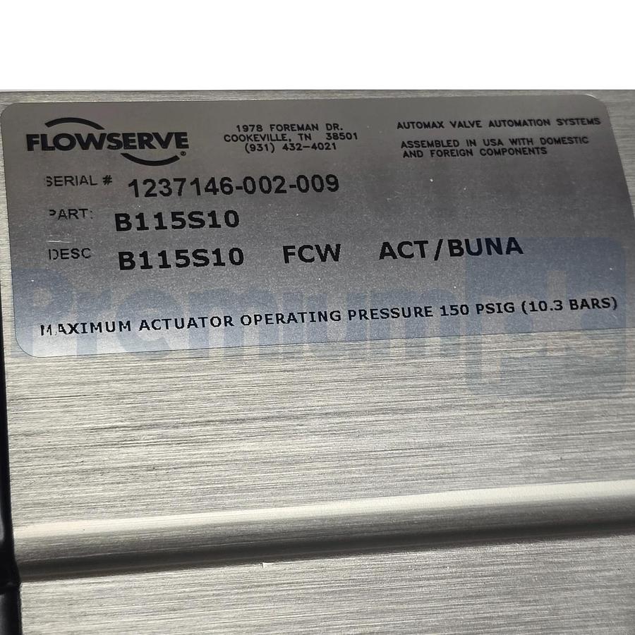 Flowserve Automax B115S10 Butterfly Valve Assy. 3-3/4" w/ Actuator 150 PSIG NSNP