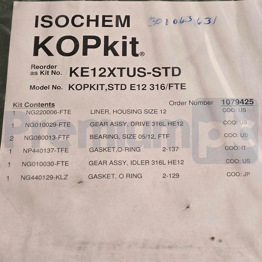 Pulsafeeder KOPkit STD E12 316/FTE | KE12XTUS-STD Isochem Pump Rebuild Kit NSFS