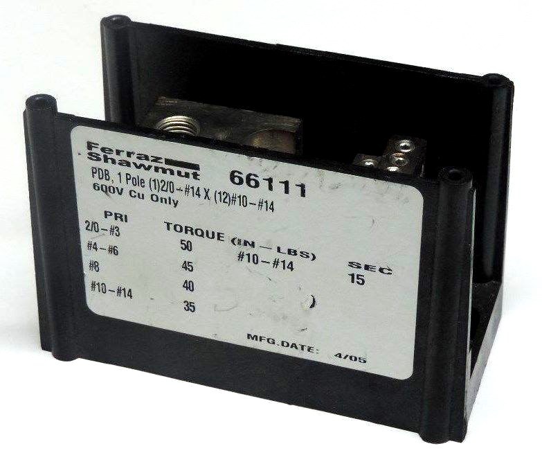 Used NEW FERRAZ SHAWMUT 66111 FUSE BLOCK, 175AMP, 1POLE, 600V