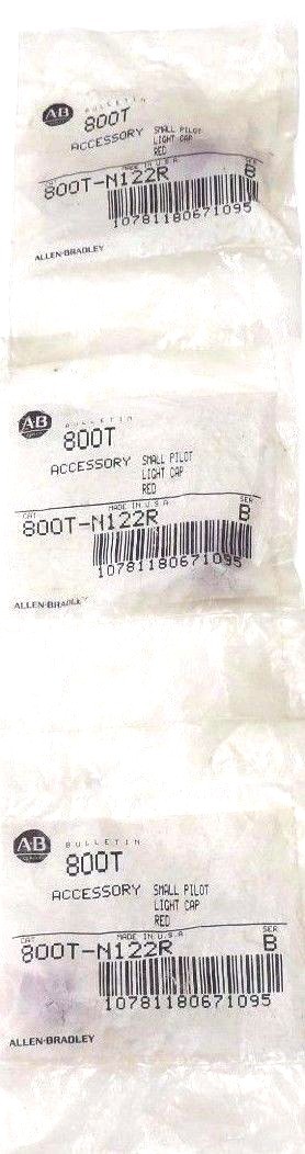 LOT OF 3 NEW ALLEN BRADLEY 800T-N122R SMALL PILOT LIGHT CAPS RED 800TN122R SER B