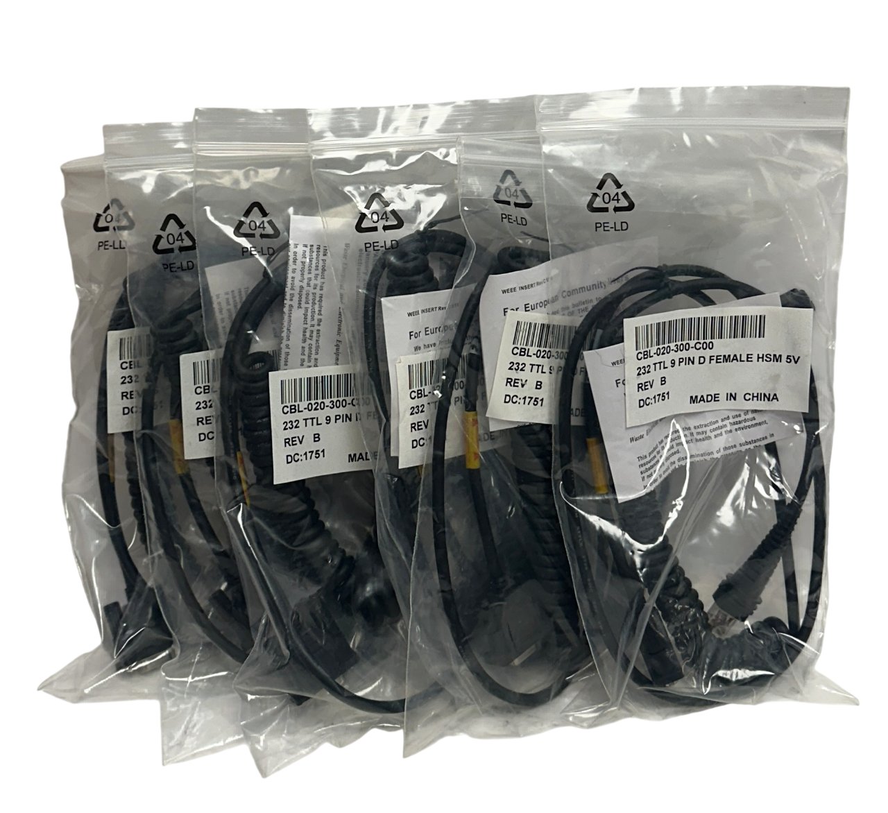 Used 6 HONEYWELL CBL-020-300-C00 / CBL020300C00 SERIAL CABLES 9-PIN HSM 5V 1751 NSMP