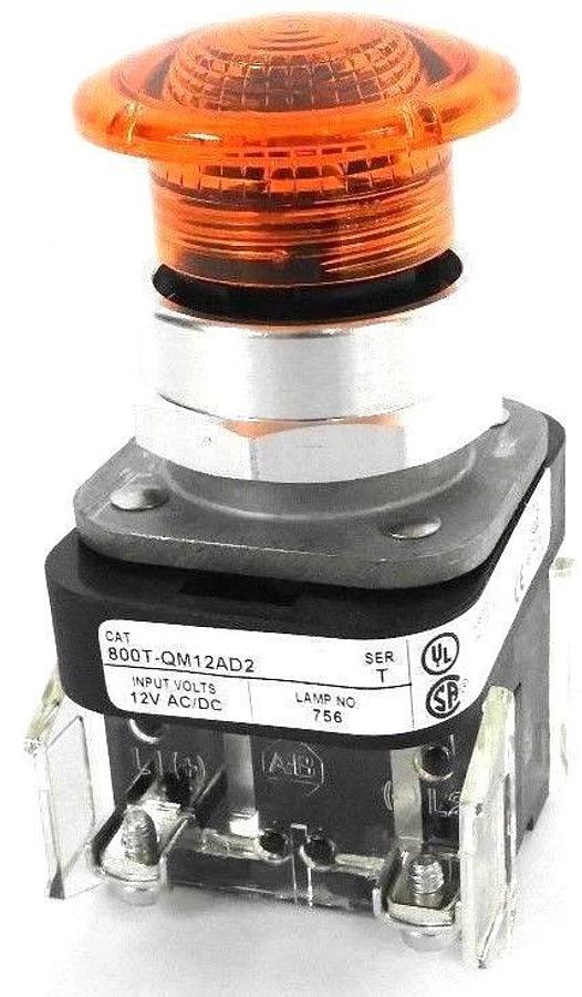 Used NEW ALLEN BRADLEY 800T-QM12AD2 ILLUMINATED PUSH BUTTON SER. T AMBER LENS 12V