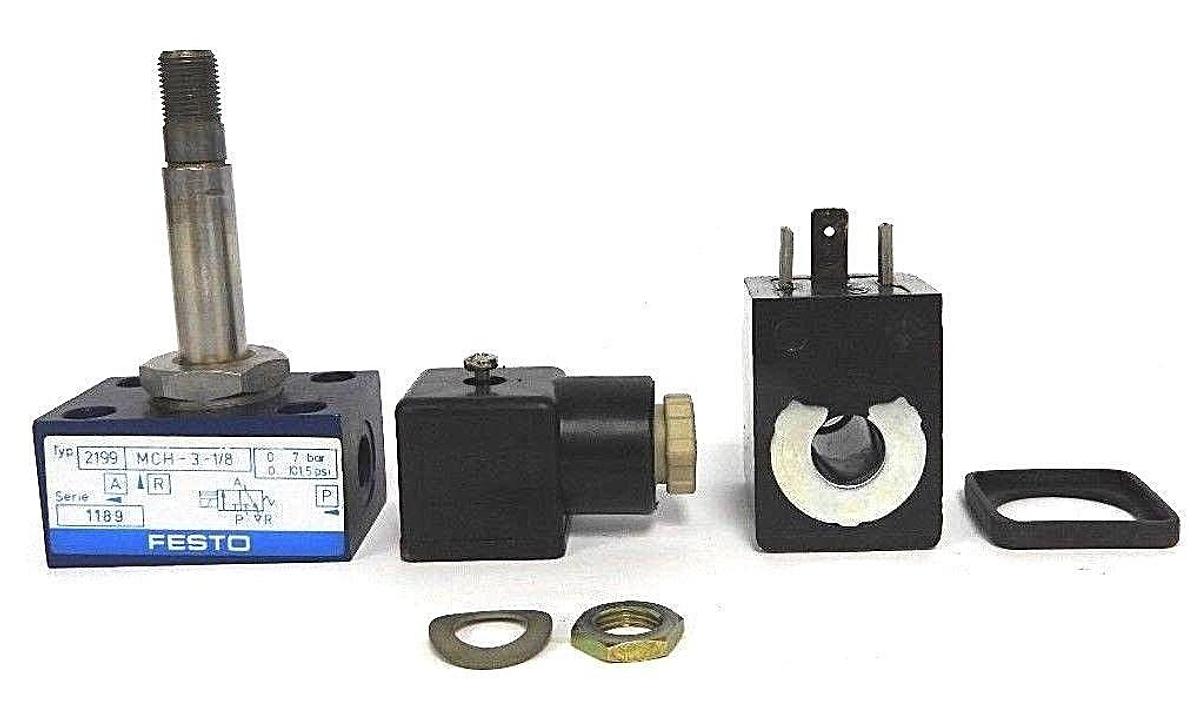 Used NEW FESTO 2199 MCH-3-1/8 SOLENOID VALVE W/ 3599 MSG-24 COIL & B-12