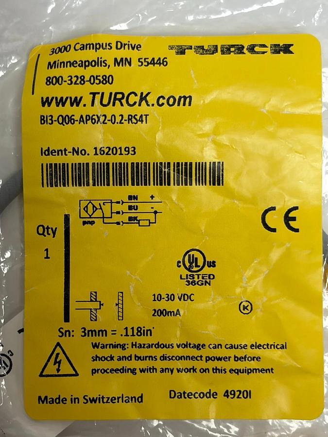 Used Turck BI3-Q06-AP6X2-0.2-RS4T Inductive Proximity Sensor Switch 1620193 - NSFS