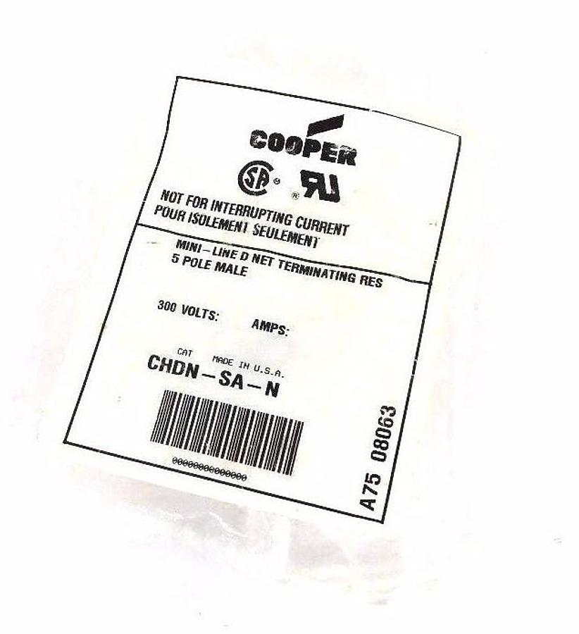 Used NIB COOPER CHDN-SA-N MINI LINE MALE TERMINATOR 300V, 5 POLE, CHDNSAN